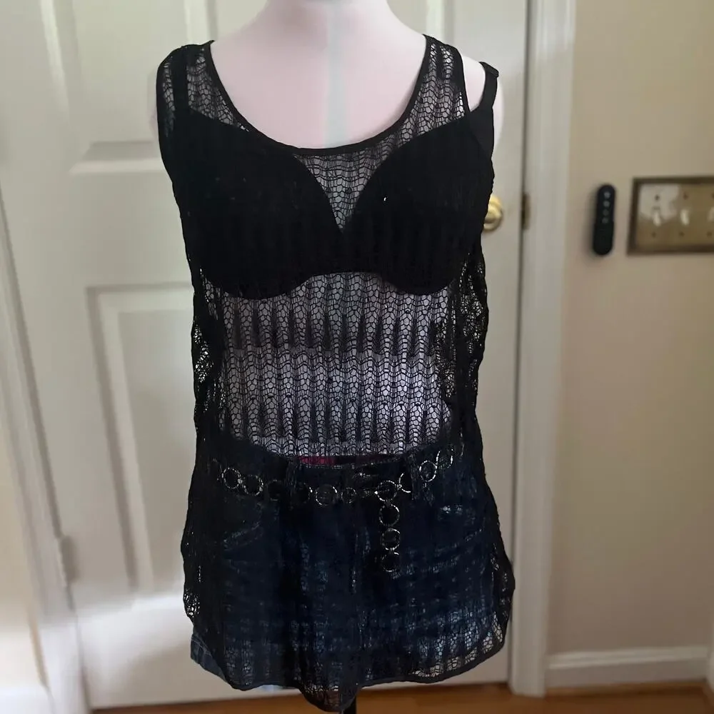 Victoria's Secret | Black Fishnet Racerback Swim Cover Top | M | 2010s
